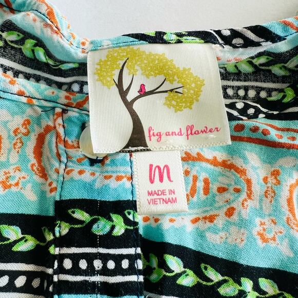 FIG AND FLOWER Blouse Women's Medium Top Tunic Floral 3/4 Sleeve Blue Green - Picture 5 of 6